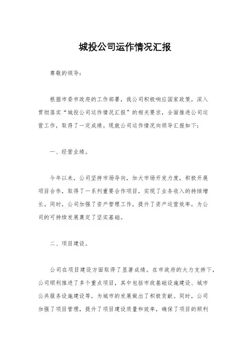 城投公司运作情况汇报