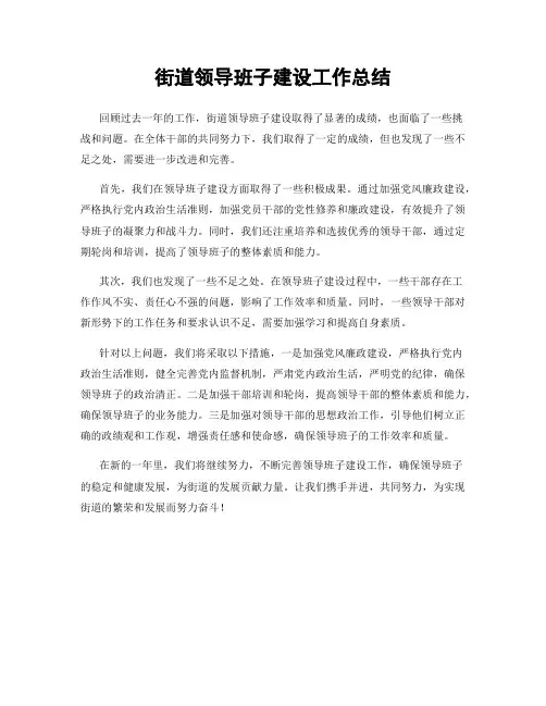 街道领导班子建设工作总结