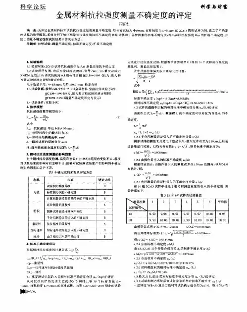 金属材料抗拉强度测量不确定度的评定