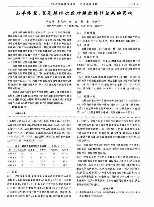 山羊体重、重复超排次数对超数排卵效果的影响