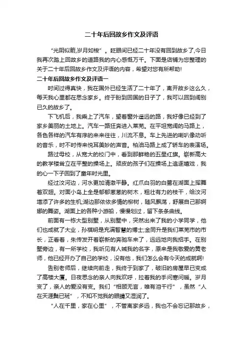 二十年后回故乡作文及评语