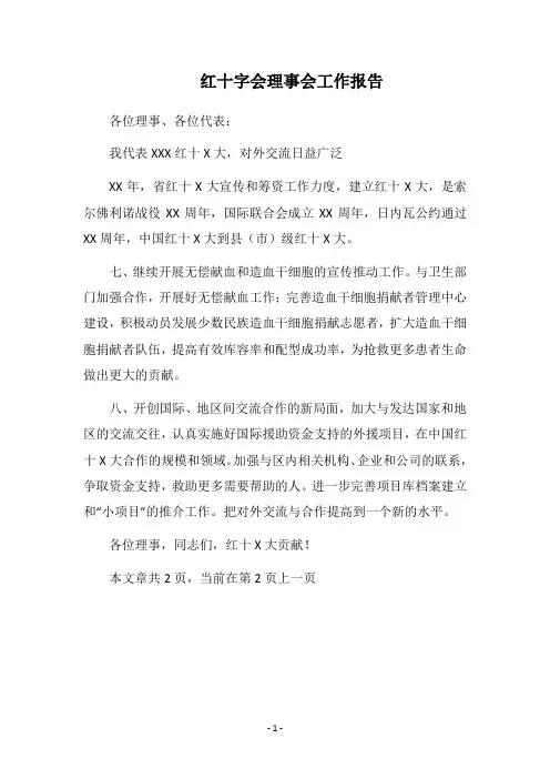 2019红十字会理事会工作报告
