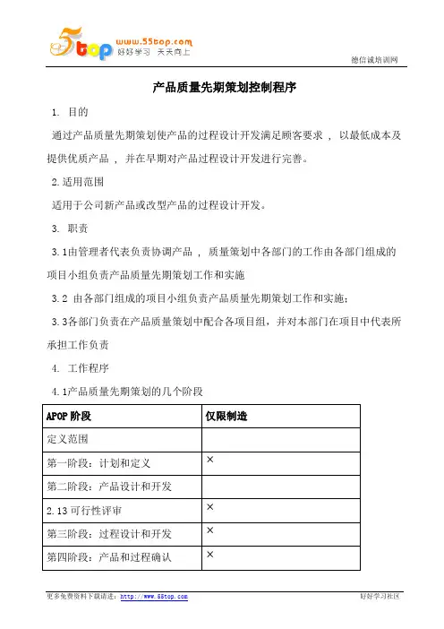 产品质量先期策划控制程序