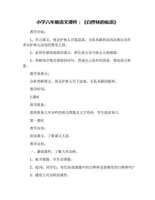 小学六年级语文课件：《白桦林的低语》