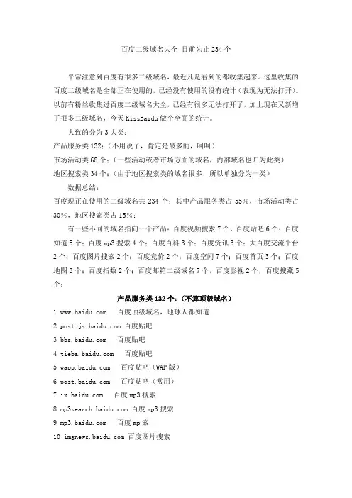 百度二级域名大全 目前为止234个