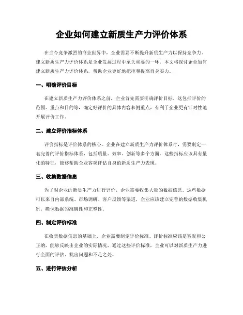 企业如何建立新质生产力评价体系