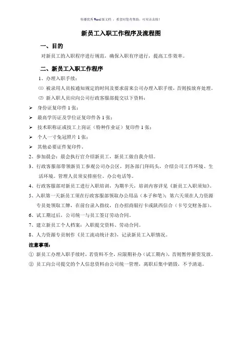 新员工入职程序及流程图(参考模板)