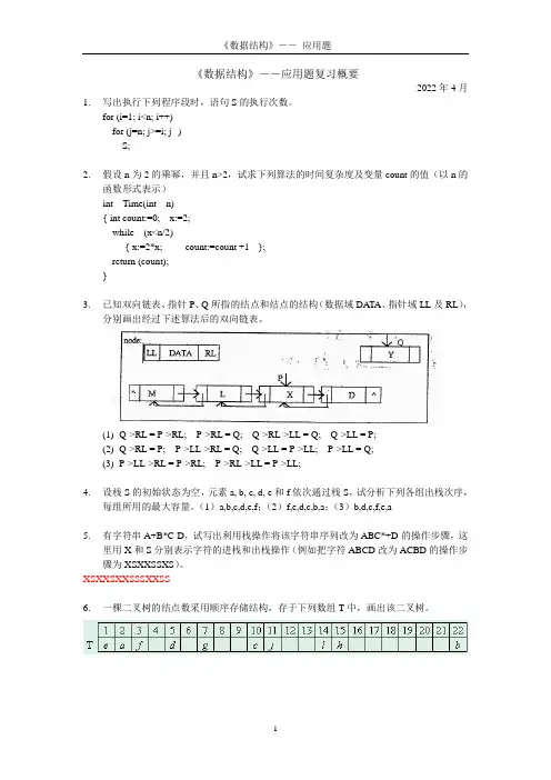 数据结构题库-应用题(上海杉达学院期末总复习题)