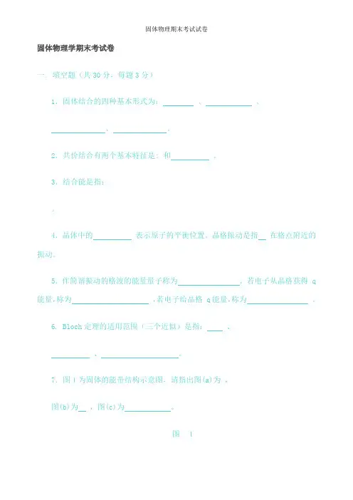 固体物理期末考试试卷