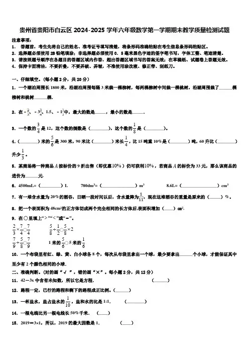 贵州省贵阳市白云区2024-2025学年六年级数学第一学期期末教学质量检测试题含解析