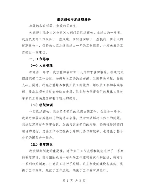 组织部长年度述职报告
