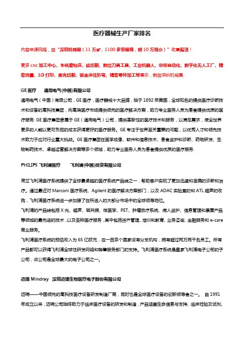 医疗器械生产厂家排名