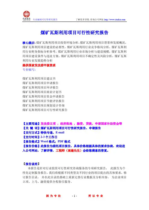 煤矿瓦斯利用项目可行性研究报告