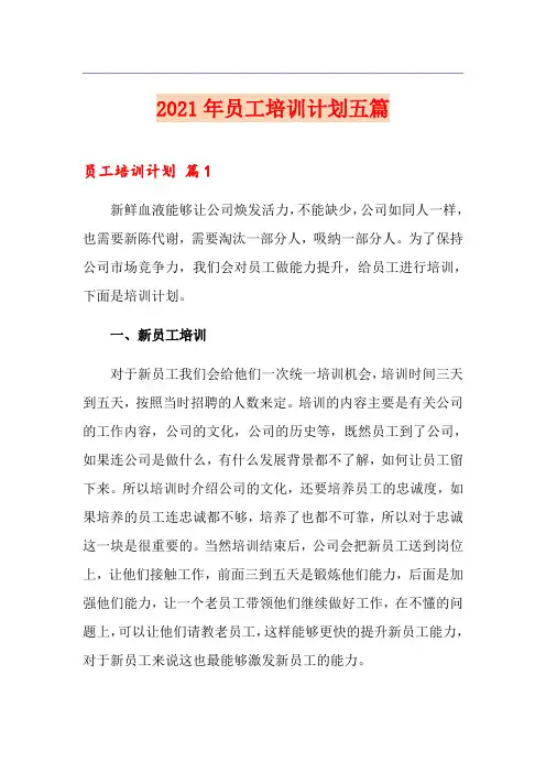 【最新】2021年员工培训计划五篇