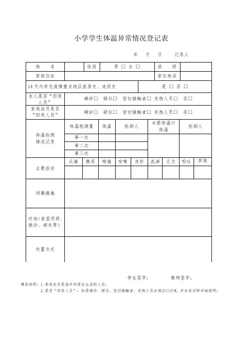 学生体温异常情况登记表