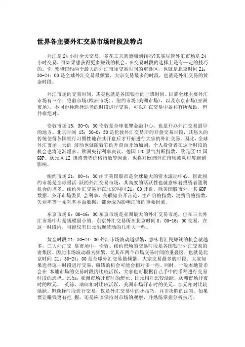 各国外汇交易时段