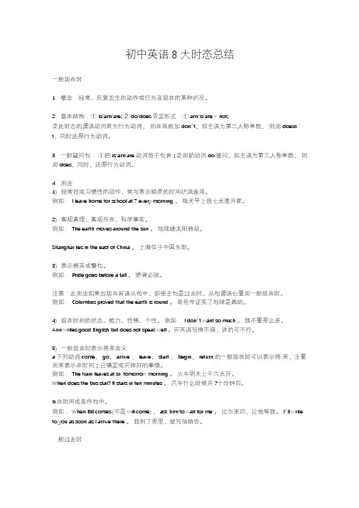 初中英语8大时态总结-初中英语8大时态6大句型语法