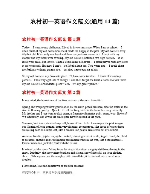 农村初一英语作文范文(通用14篇)