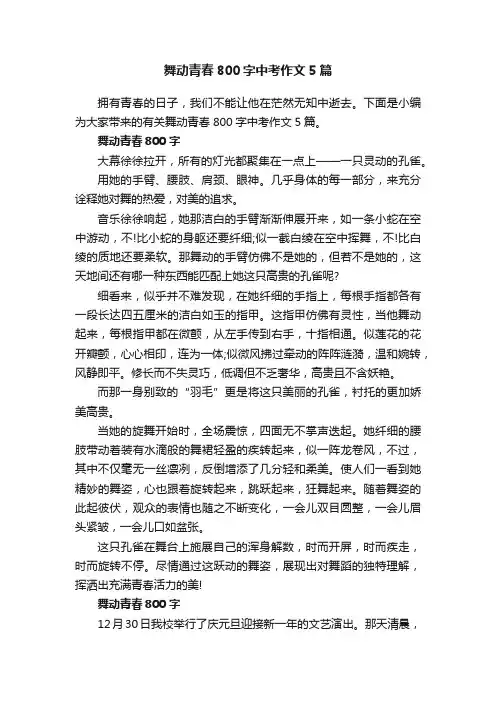 舞动青春800字中考作文5篇