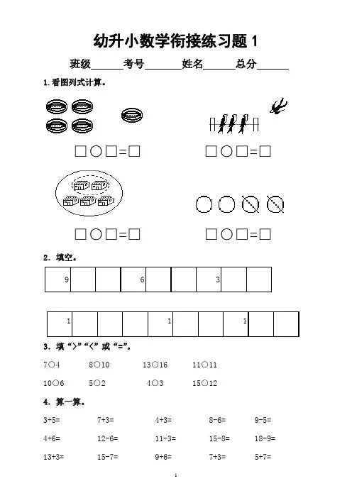 幼儿园大班数学幼小衔接练习题(共5套)