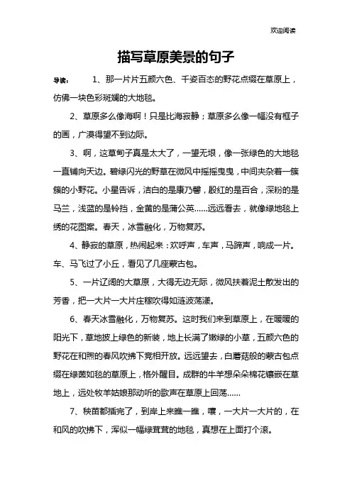 描写草原美景的句子