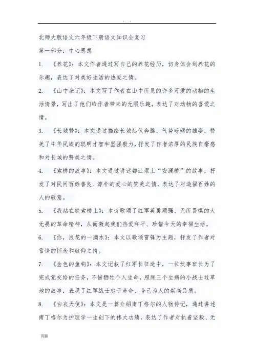 北师大版语文六年级(下册)语文知识全复习