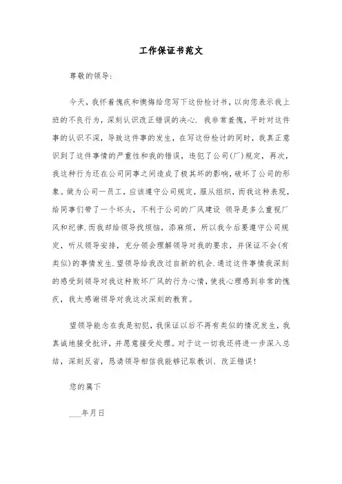工作保证书范文(8篇)