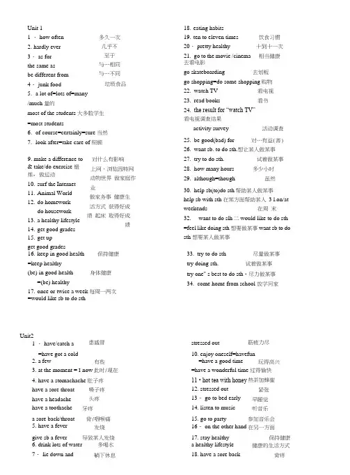 人教版英语八年级上册重点短语(强烈推荐!).doc