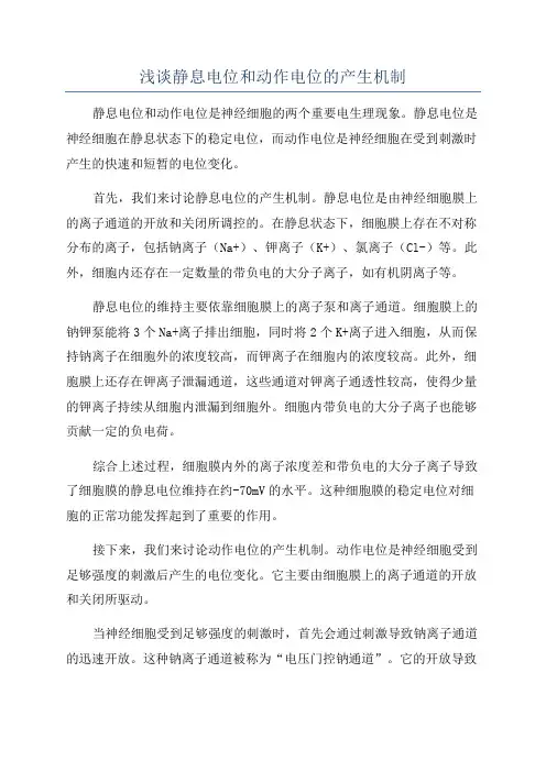 浅谈静息电位和动作电位的产生机制
