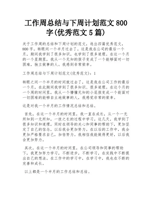 工作周总结与下周计划范文800字(优秀范文5篇)
