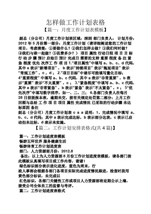 怎样做工作计划表格