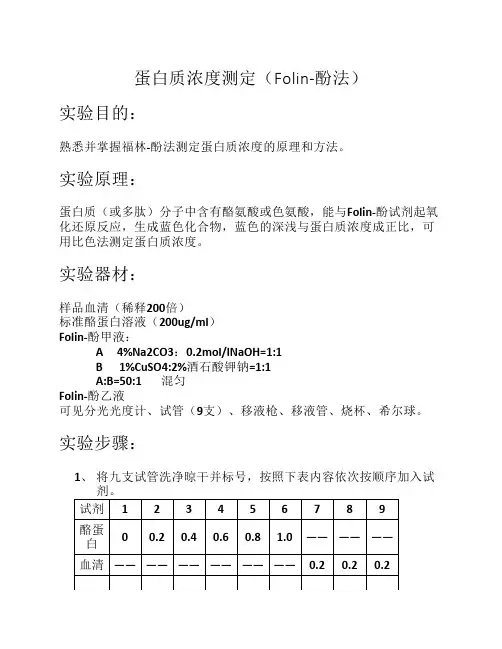 蛋白质浓度测定(folin酚法)