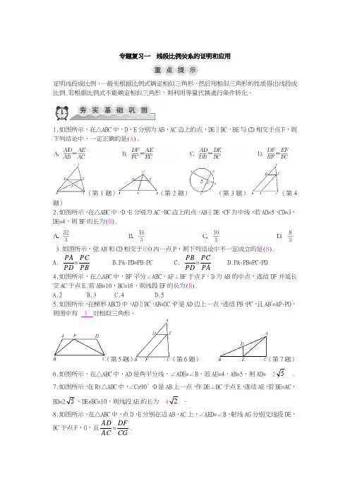 2018-2019学年九年级上专题复习一：线段比例关系的证明和应用(含答案)