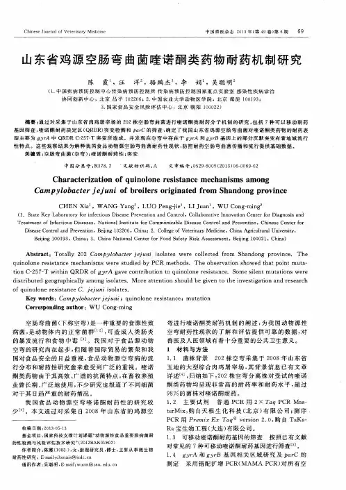 山东省鸡源空肠弯曲菌喹诺酮类药物耐药机制研究