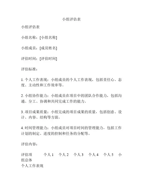 小组评估表