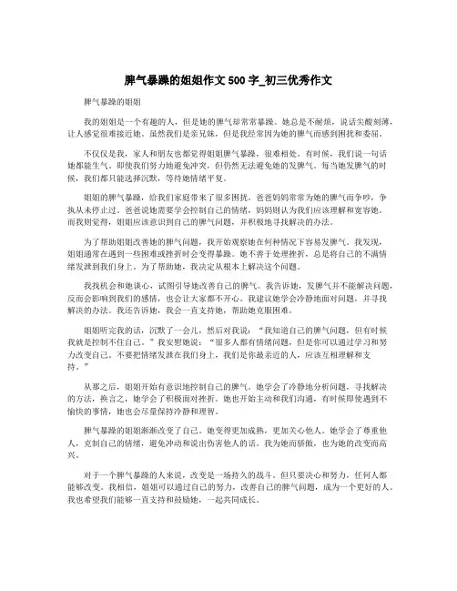 脾气暴躁的姐姐作文500字_初三优秀作文