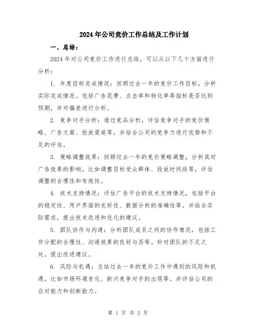 2024年公司竞价工作总结及工作计划
