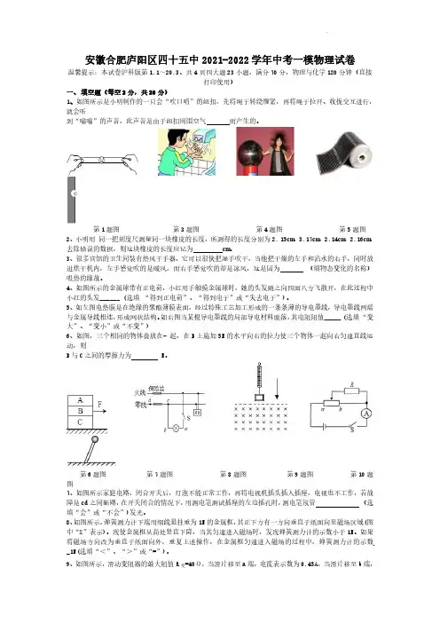 【物理试卷+答案】2021-2022学年安徽省合肥市第四十五中学中考一模试题