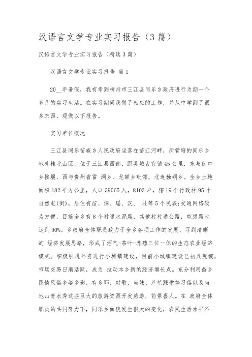汉语言文学专业实习报告(3篇)