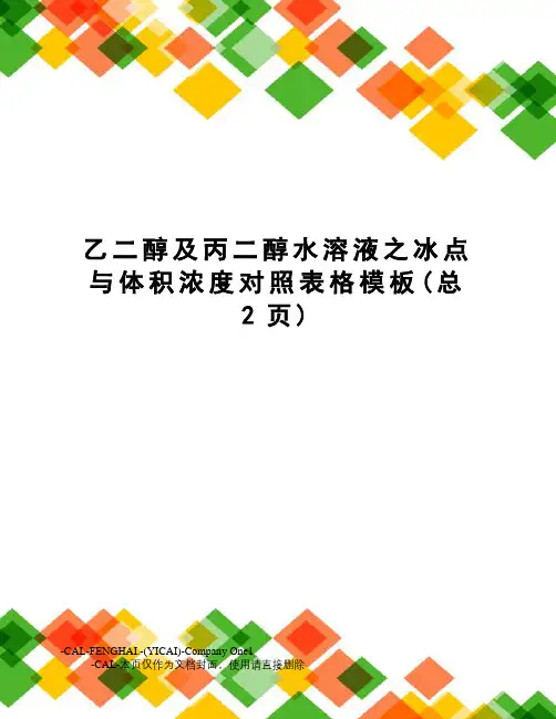 乙二醇及丙二醇水溶液之冰点与体积浓度对照表格模板