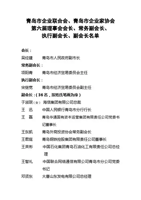 青岛企业家协会会长单位