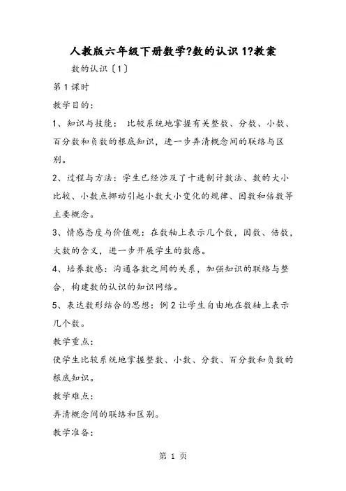 人教版六年级下册数学《数的认识1》教案