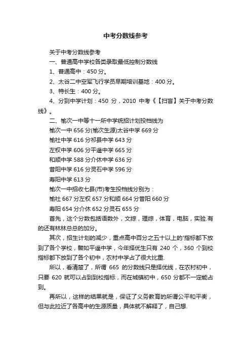 中考分数线参考