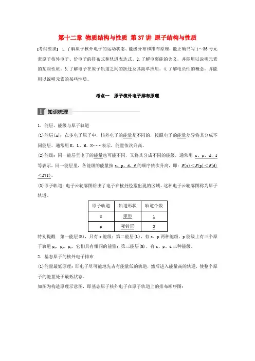 2018高考化学大一轮学考复习考点突破 第十二章 物质结构与性质 第37讲 原子结构与性质检测 新人