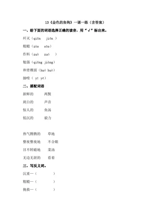 13《《金色的鱼钩》一课一练