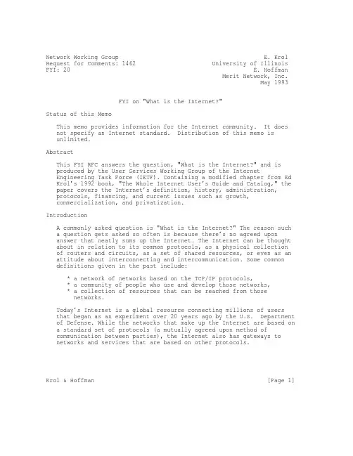 rfc1462.FYI on What is the Internet