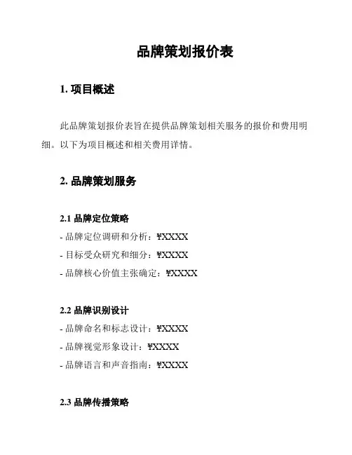 品牌策划报价表