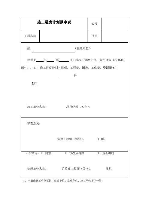 施工进度计划报审表