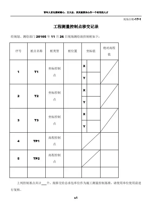 工程测量控制点移交记录