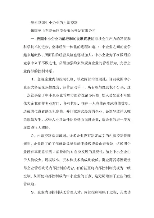 浅析我国中小企业的内部控制